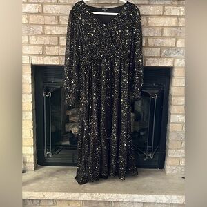 August Sky Elegant Black and Gold Starry Dress size med